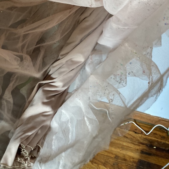 Fairy core mermaid ruffled beige nude cream tan sparkly glitter multicolor dress - Picture 11 of 11